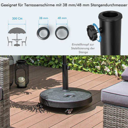 23 kg parasol stand with wheels and handles umbrella stand for umbrella poles of 38/48 mm Ø52 cm market umbrella stand