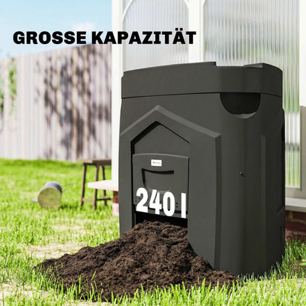 Composteur de jardin 240L, fond ouvert, 3 portes d'accès