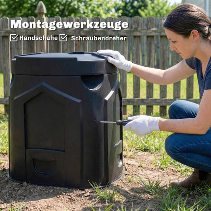 Composteur de jardin 240L, fond ouvert, 3 portes d'accès