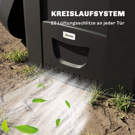 Composteur de jardin 240L, fond ouvert, 3 portes d'accès