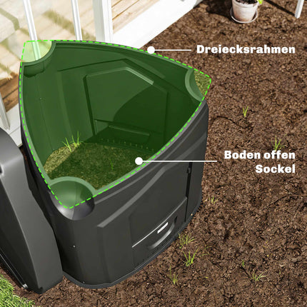 Composteur de jardin 240L, fond ouvert, 3 portes d'accès
