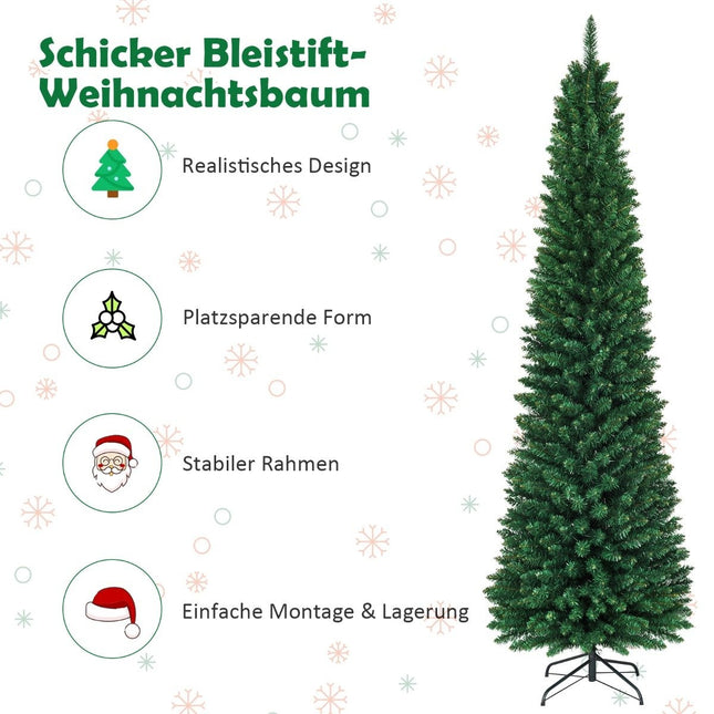 Arbre de noël artificiel en forme de crayon, 240cm, aiguilles en PVC de haute qualité, vert