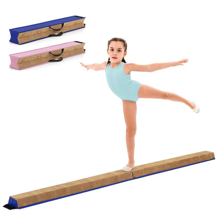 Poutre d'équilibre pour enfants de 240 cm avec poignée de transport et amp; Housse en daim pour poutre d'équilibrage pliante bleu