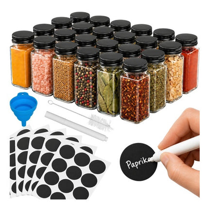 Ensemble de 24 pots à épices en verre avec étiquettes, 120 ml chacun