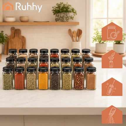 Ensemble de 24 pots à épices en verre avec étiquettes, 120 ml chacun