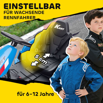 Karting électrique 24 V, mode drift, siège réglable, 6-12 ans