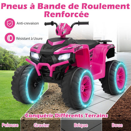 Quad électrique enfant 24 V, 2 vitesses, musique sans fil, rose