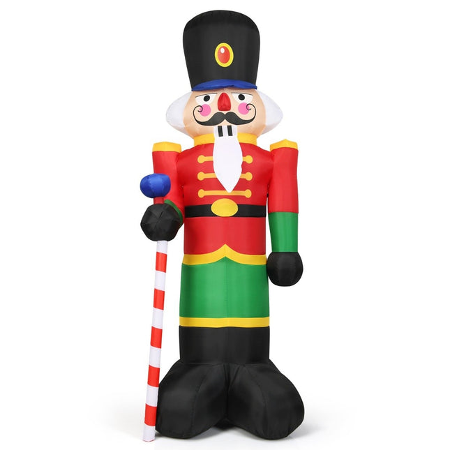 2,4 m hoher aufblasbarer Weihnachts-Nussknacker-Soldat mit 3 LED-Lichtern und bunten Zuckerstangen