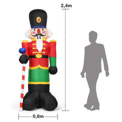 Soldat casse-noisette gonflable de Noël de 2,4 m de haut avec 3 lumières LED et bâton de bonbons colorés