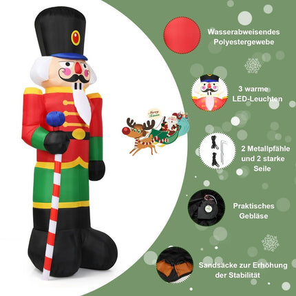 Soldat casse-noisette gonflable de Noël de 2,4 m de haut avec 3 lumières LED et bâton de bonbons colorés