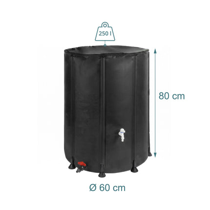 Réservoir d'eau pliable de 250 L – Noir, PVC, couvercle zippé