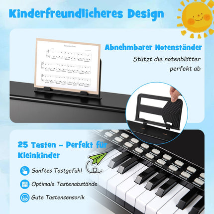 25-Tasten Kinder Digitalpiano, Einstellbare Geschwindigkeit, Schwarz