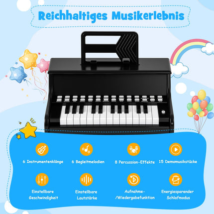 25-Tasten Kinder Digitalpiano, Einstellbare Geschwindigkeit, Schwarz