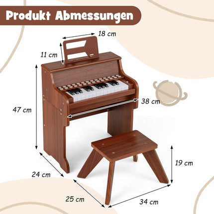 Piano numérique pour enfants à 25 touches avec tabouret, marron