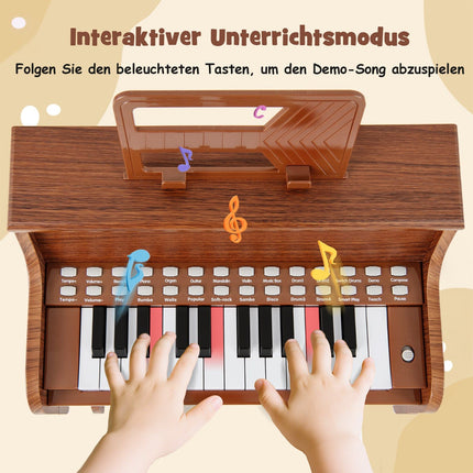 Piano numérique pour enfants à 25 touches avec tabouret, marron