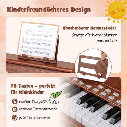 Piano numérique pour enfants à 25 touches avec tabouret, marron