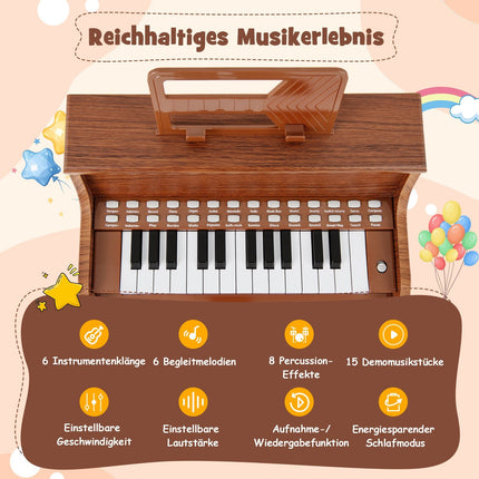 Piano numérique pour enfants à 25 touches avec tabouret, marron
