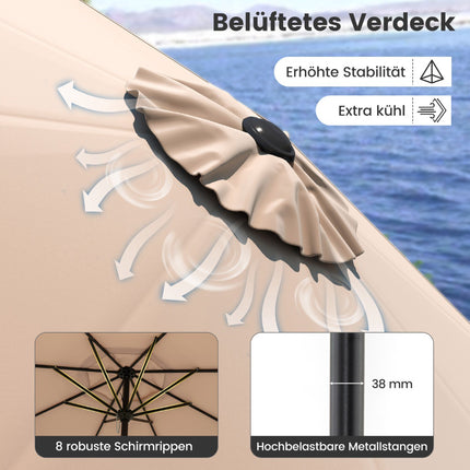 Parasol de terrasse marron de 270 cm avec mécanisme à manivelle et d'inclinaison