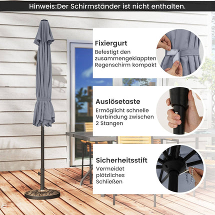 270 cm Grauer Terrassenschirm, Kurbelneigung, UV-Schutz