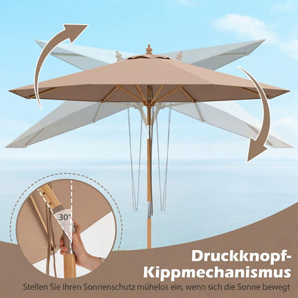 Parasol de terrasse 270 cm, bambou, inclinaison réglable, kaki