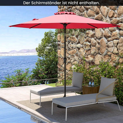 Parasol de terrasse rouge de 270 cm, inclinable et à manivelle, protection UV