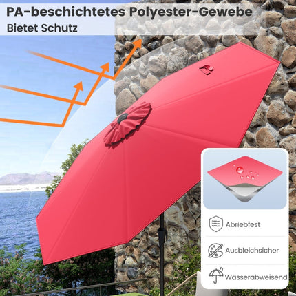 Parasol de terrasse rouge de 270 cm, inclinable et à manivelle, protection UV