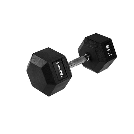 Haltère hexagonale de 27,5 kg - Revêtement en caoutchouc, conception anti-roulement