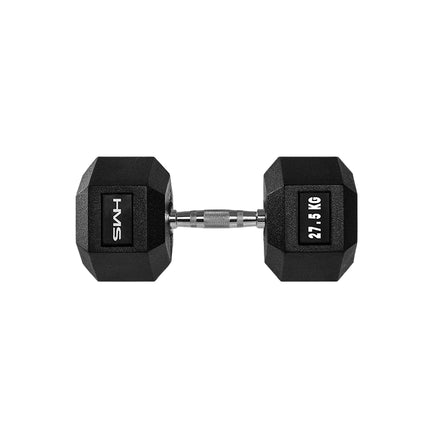 Haltère hexagonale de 27,5 kg - Revêtement en caoutchouc, conception anti-roulement