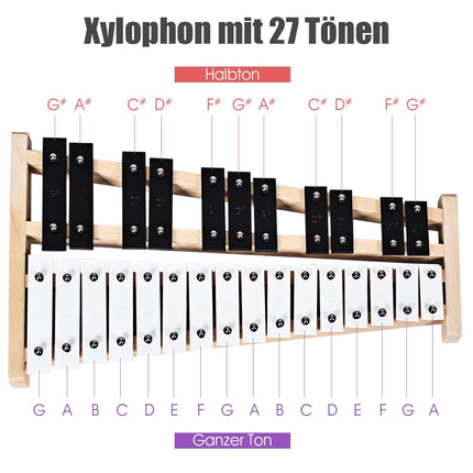 27-Ton-Xylophon mit 2 Schlägeln und Tragetasche Glockenspiel Handpercussion Percussion
