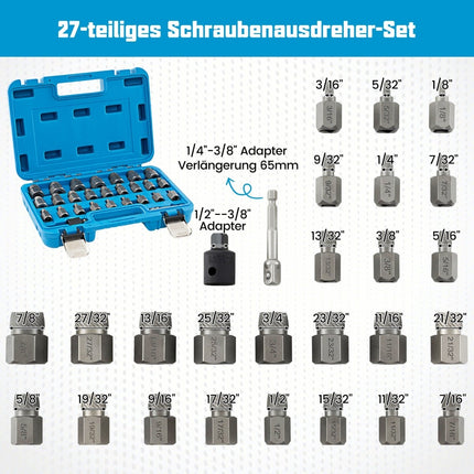 27-teiliger Schraubenausdreher-Satz, Cr-Mo-Stahl, 1/8"-7/8"