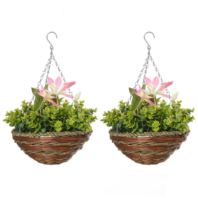 Künstliche Hänge-Waldreben, rosa und grün, 30 cm, 2er-Set