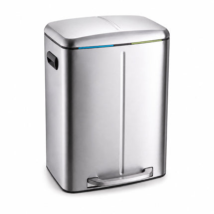 2-Compartment Pedal Bin 2 x 20 L with Soft-Close Lid, Silver