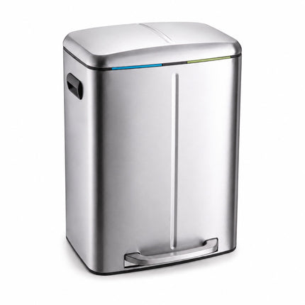 2-Compartment Pedal Bin 2 x 20 L with Soft-Close Lid, Silver