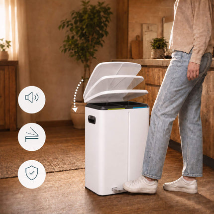 2-Compartment Pedal Bin 2 x 20 L with Soft-Close Lid, White