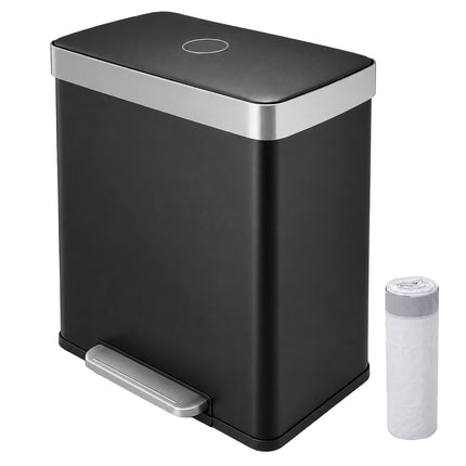 2-Compartment Pedal Bin 2 x 30 l with Soft-Close Lid, Black, 15 Bin Liners