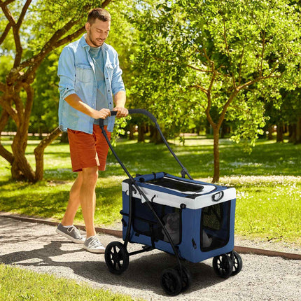 2-in-1-Hundewagen mit herausnehmbarem Korb, blau