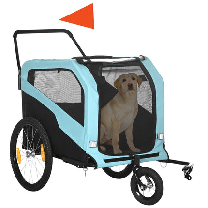 Remorque Pour Chien 2 En 1, Remorque À Vélo Pour Chiens, Poussette Pour Chien Avec Réflecteurs, Poussette Pour Chien Max 30 Kg, Tissu Oxford, Bleu.