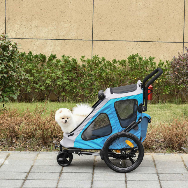 Remorque Pour Chien 2 En 1 Remorque Multifonctionnelle Pour Vélo Pour Animaux De Compagnie Tissu Oxford Respirant Métal Bleu