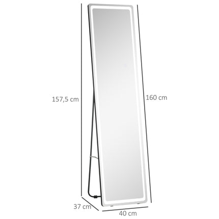 LED-Standspiegel in voller Länge, Make-up- und Wandhalterung, Silber/Schwarz