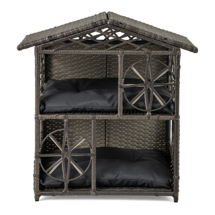2-stufiges Rattan-Katzenhaus mit abnehmbaren Kissen