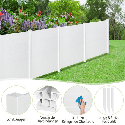 2 Stk. Gartenzaun mit Pfosten und Schutzkappen, 124 cm hoch, PVC Sichtschutzzaun, Steckzaun, weiß