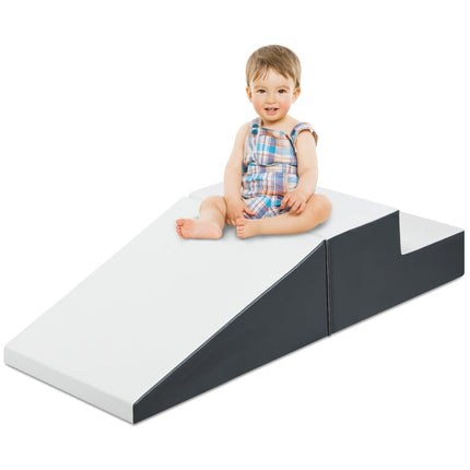 2 pièces. Blocs de construction souples en mousse pour escaliers et rampe, jouet d'escalade pour tout-petits, blanc + gris