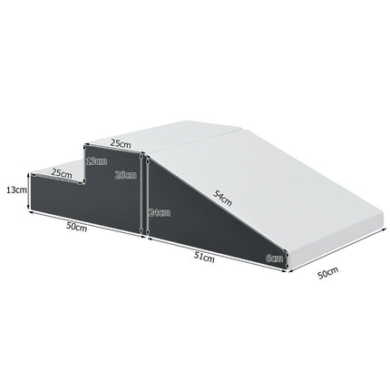 2 pièces. Blocs de construction souples en mousse pour escaliers et rampe, jouet d'escalade pour tout-petits, blanc + gris