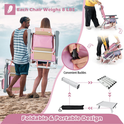 2er-Pack faltbarer Rucksack-Strandstuhl-Set mit Tisch