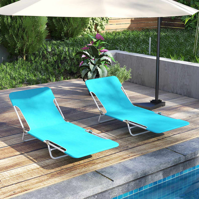 2er-Pack klappbare Sonnenliegen, 5-fach verstellbar, Blau