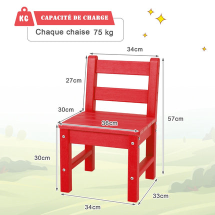 Lot de 2 chaises d'apprentissage pour enfants avec dossier, en PEHD, rouges