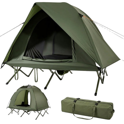 2-Personen-Campingzelt mit Feldbett, Regenschutz und Tragetasche
