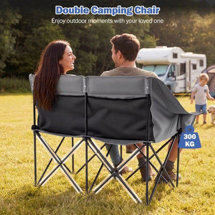 Chaise de camping pliante 2 places, porte-gobelets, 300 kg