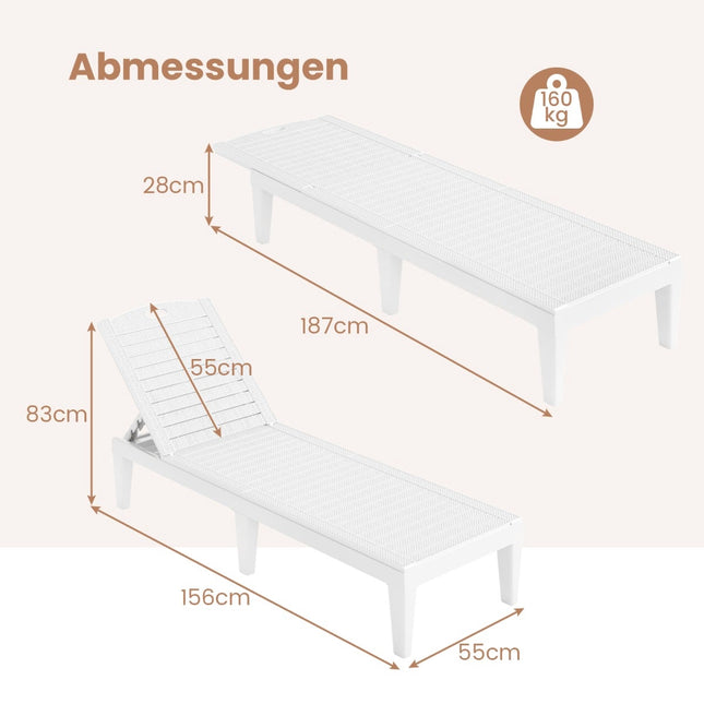 Ensemble de 2 chaises longues inclinables et réglables, blanc