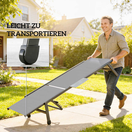 2-teiliges verstellbares Sonnenliegen-Set mit Beistelltisch, Grau